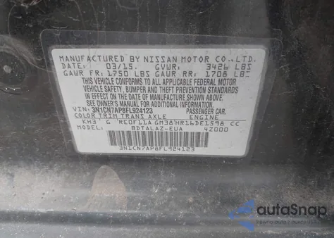 2015 Nissan Versa 1.6 S+ from USA, damaged, VIN 3N1CN7AP8FL924123